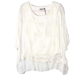 Angela Moda Italian Silk Blend Embroidered Top Size Medium NWT